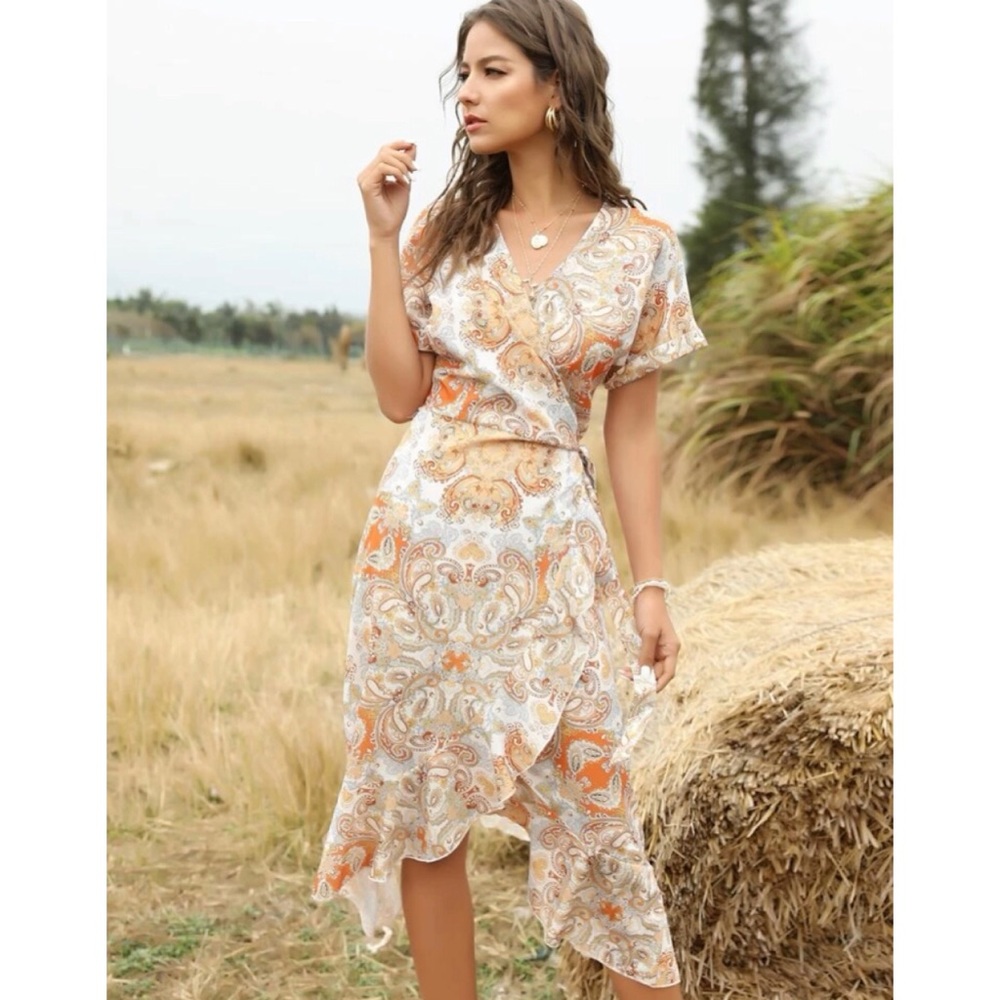 Chic Asymmetrical Paisley Dress